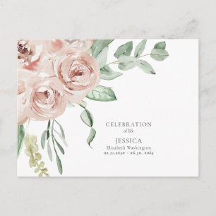 Carte Postale Célébration de la vie à l'aquarelle Rose Blush 