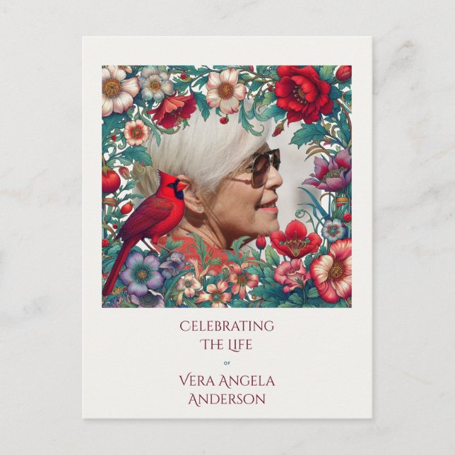 Carte Postale Célébration de la vie du Cardinal Rouge PHOTO (Devant)