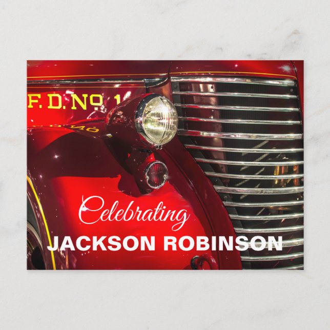 Carte Postale Célébration de la vie d'un camion de pompiers vint (Devant)