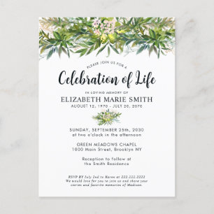 Carte Postale Célébration de la vie Verdure Chic Funeral Memoria