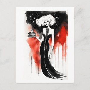 Carte Postale Célébration de mode. Belle femme avec gâteau