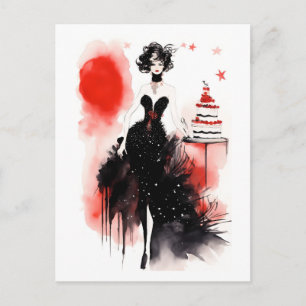 Carte Postale Célébration de mode. Belle femme avec gâteau
