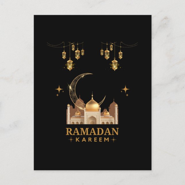 Carte Postale Célébration de Ramadan Kareem à la Florale Dorée (Devant)