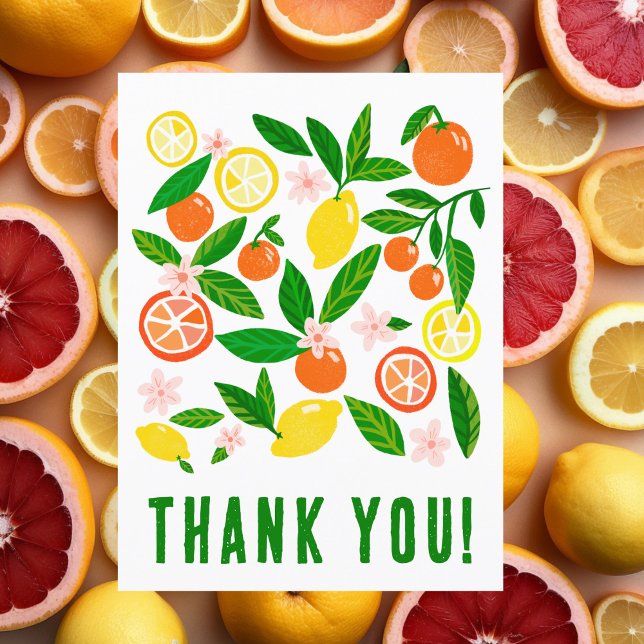 Carte Postale Célébration des agrumes Citron Oranges Couleurs Pe (Citrus Celebration Custom Colorful Lemons Oranges THank you Postcard)