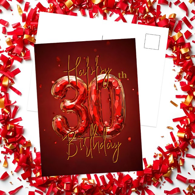 Carte Postale Célébration élégante de 30 ans d'âge avec rubis et (Créateur téléchargé)