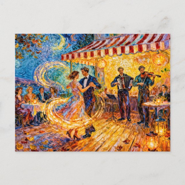 Carte Postale Célébration estivale de café de danse impressionni (Devant)