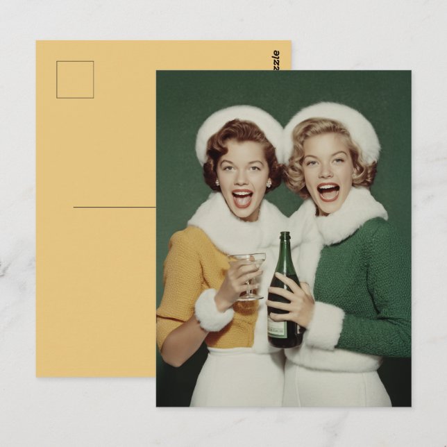 Carte Postale Célébration joyeuse de champagne d'hiver (Devant / Derrière)