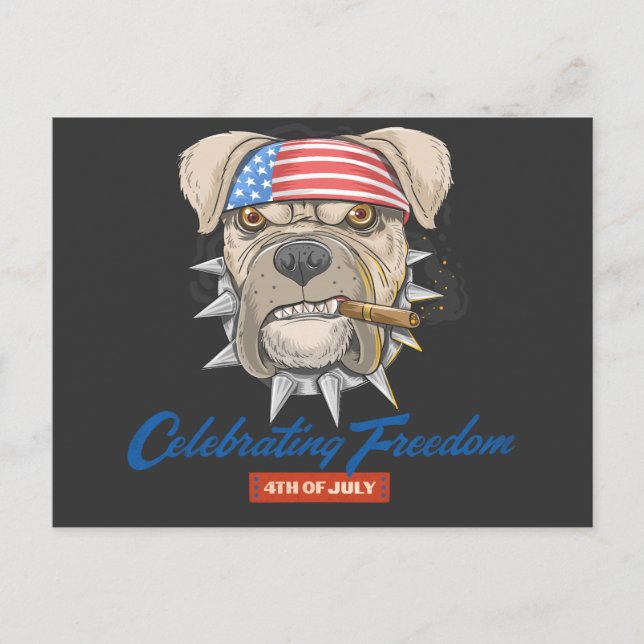 Carte Postale Célébrer la liberté 4 juillet American Bulldog (Devant)