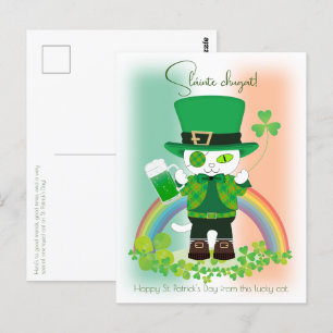 Carte Postale Célébrez la Saint Patrick avec un chat chanceux