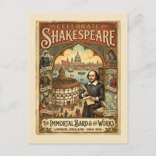 Carte Postale Célébrez Shakespeare Inspiré Vintage Coloré 