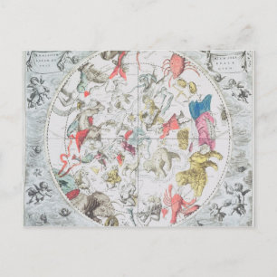 Carte Postale Céleste montrant les signes du Zodiaque