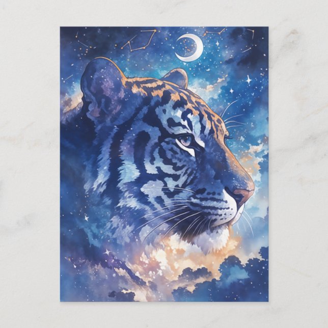 Carte Postale Celestial Tiger Portrait in Midnight Clouds (Devant)