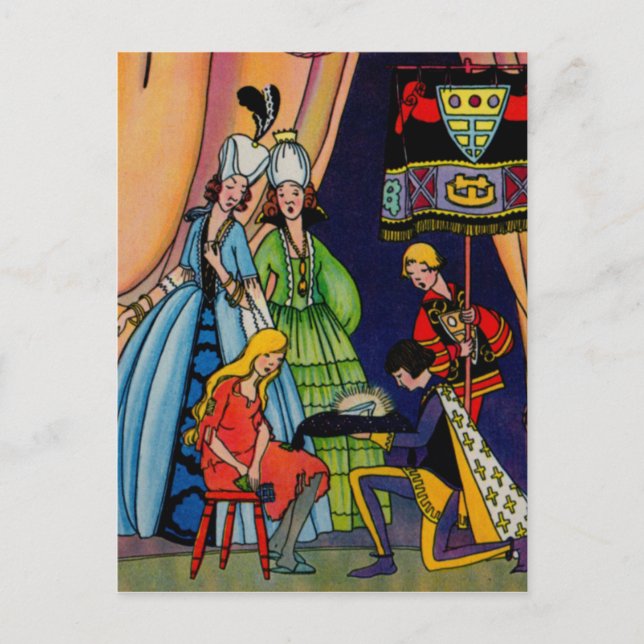 Carte Postale Cendrillon, le prince et la glissière en verre (Devant)