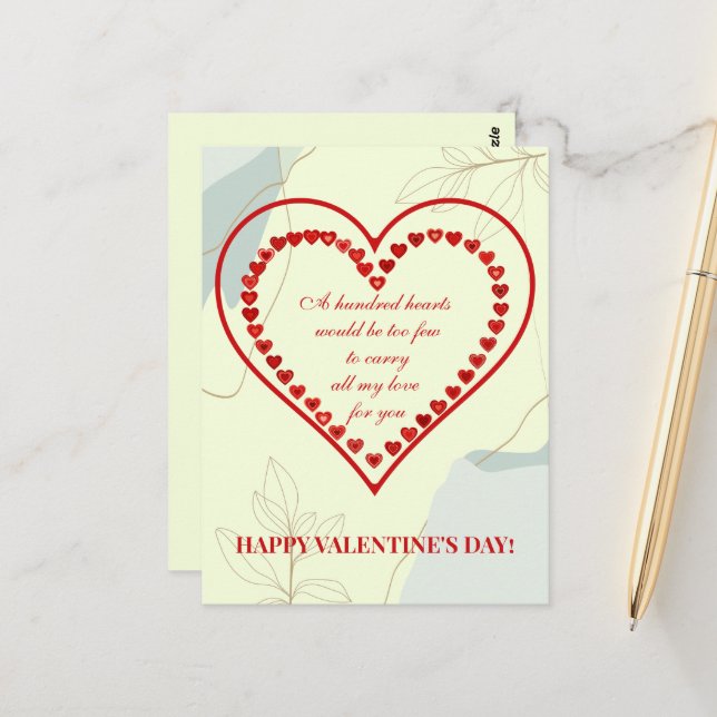 Carte Postale Cent Coeurs, Saint Valentin (Devant/Arrière en situation)