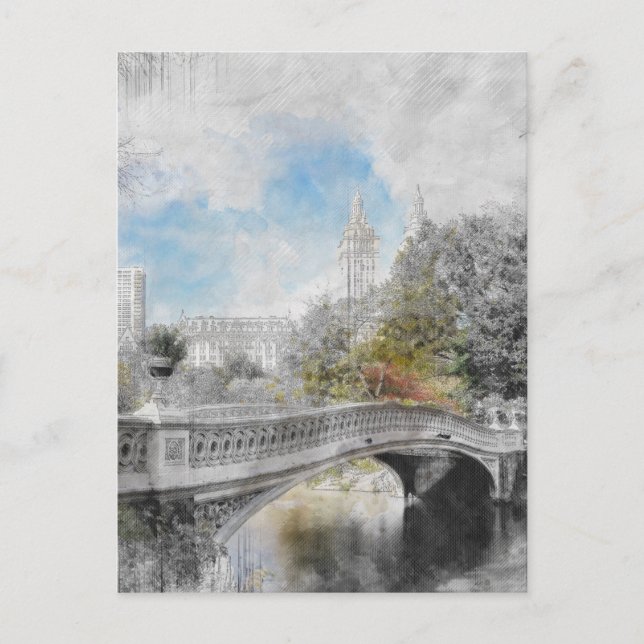 Carte postale Central Park Bridge - Watercolor New (Devant)