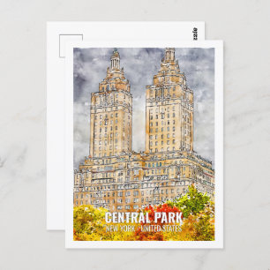 Carte Postale Central Park New York USA Travel Place Watercolor
