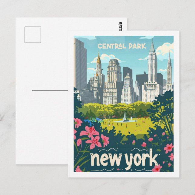 Carte Postale Central Park New York USA Vintage voyage Place (Devant / Derrière)