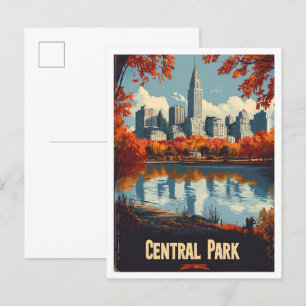 Carte Postale Central Park NYC USA Illustration Vintage Voyage