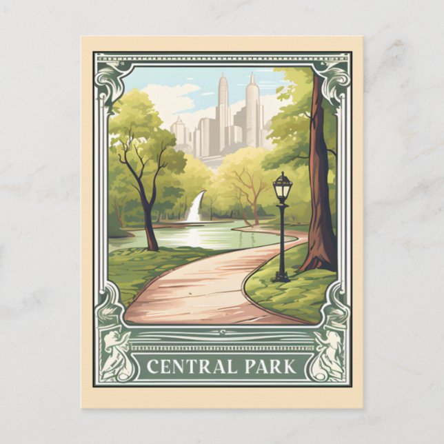 Carte Postale Central Park NYC Vintage Travel Art (Devant)
