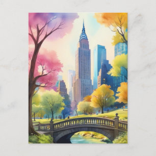 Carte Postale Central Park of NYC en V Watercolor Painting 1