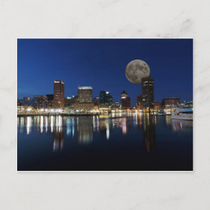 Carte Postale Centre-ville Baltimore Maryland Dusk Skyline Moon