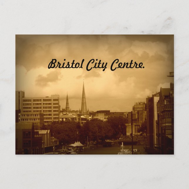 Carte Postale Centre-ville de Bristol. A Sepia. (Devant)
