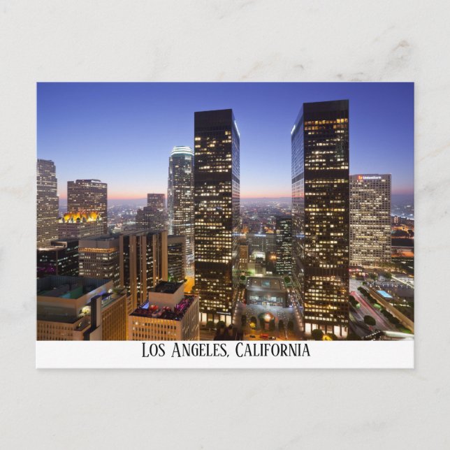 Carte Postale Centre-ville de Los Angeles avec lumières brillant (Devant)