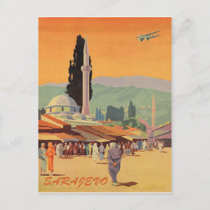 Carte Postale centre-ville de Sarajevo, Bosnie, voyage vintage