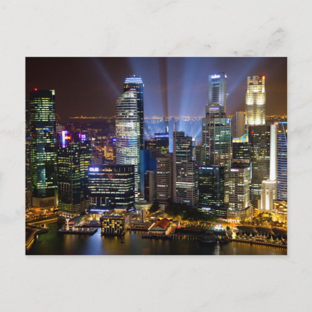 Carte Postale Centre-ville de Singapour la nuit (Devant)