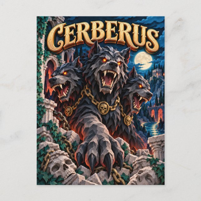 Carte Postale Cerberus, Monstre de Papier Découpé (Devant)