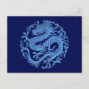 Carte Postale Cercle de dragon chinois bleu traditionnel