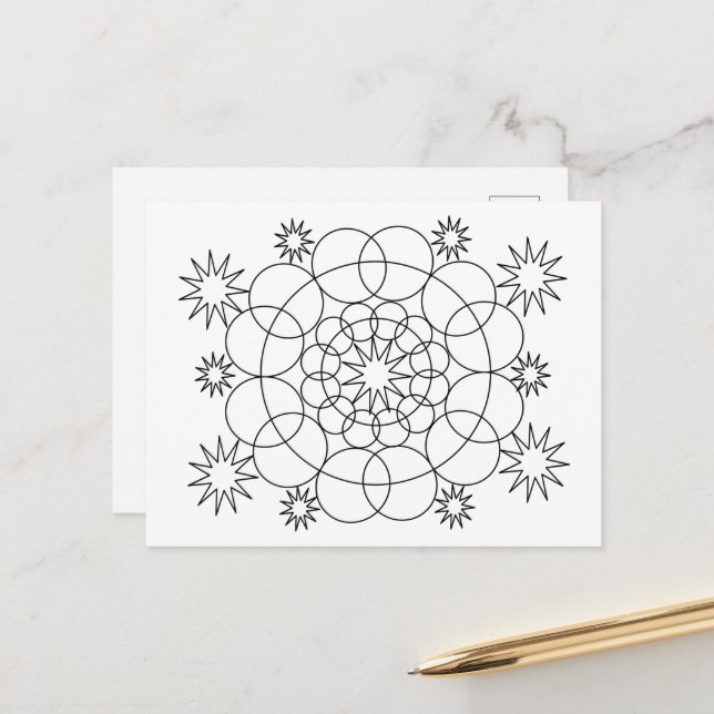 Carte postale - Cercles et Étoiles à Colorier (Devant/Arrière en situation)