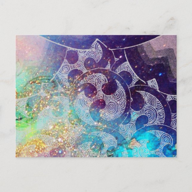 Carte Postale Cercles floraux bleus de WAVES ,Tournures (Devant)