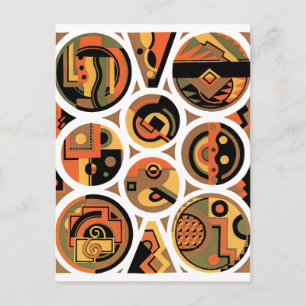 Carte Postale Cercles géométriques Art Déco Pochoir Jazz vintage