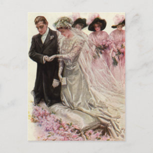 Carte Postale Cérémonie de Mariage victorienne vintage Mariée et