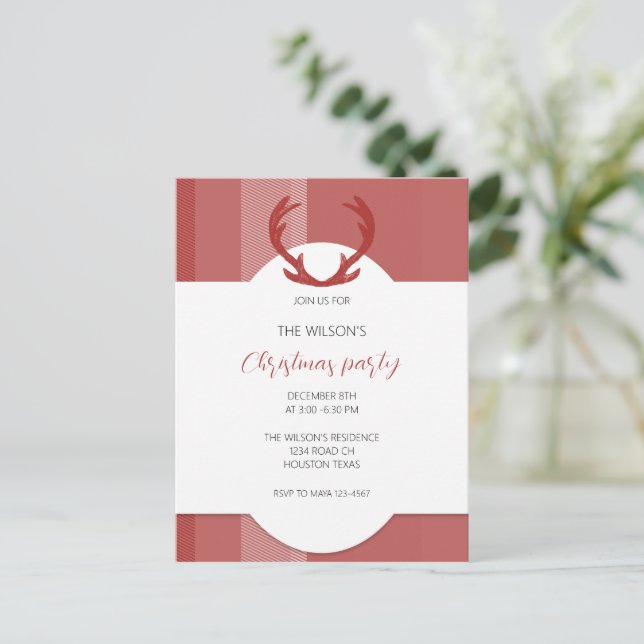 Carte Postale Cerf Antlers Rustique Tartan Rouge (Debout devant)