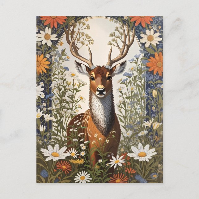 Carte Postale Cerf au milieu de la marguerite (Devant)