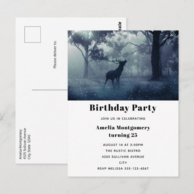 Carte Postale Cerf avec Antlers dans la forêt ombragée (Devant / Derrière)