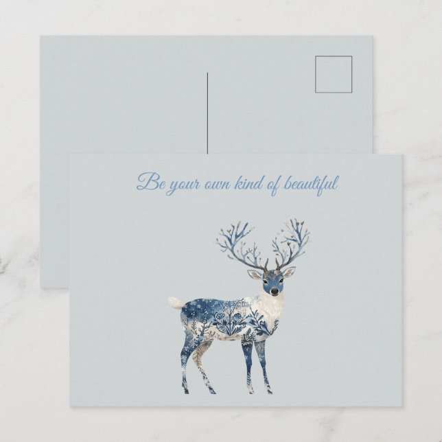 Carte Postale Cerf Chic Bleu Blanc (Devant / Derrière)