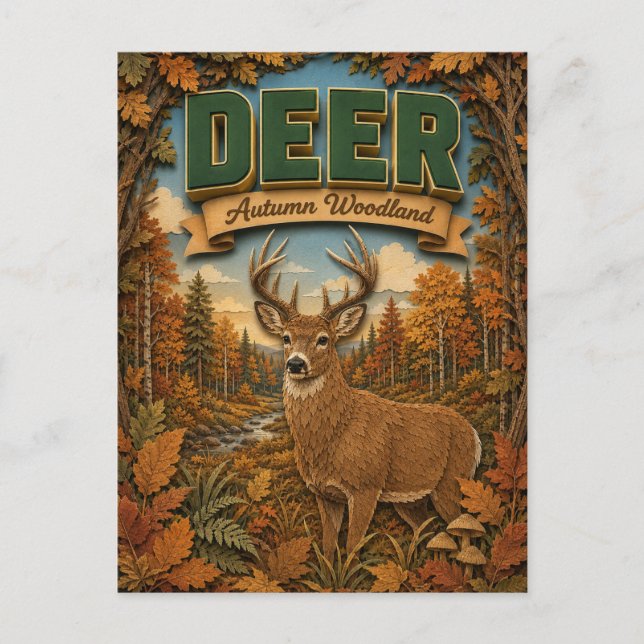 Carte Postale Cerf Daim Automne Forêt POPCUT (Devant)