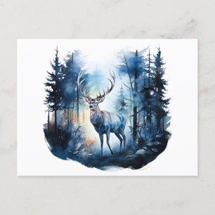 Carte Postale Cerf dans la forêt d'hiver