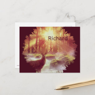 Carte Postale Cerf dans une forêt brumeuse au lever de soleil do