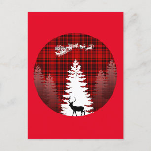 Carte Postale cerf de noël arbre de noël à carreaux rouges écoss
