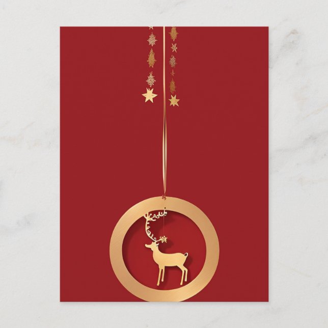 Carte Postale Cerf de Noël doré Élégant Hivernal Festif (Devant)