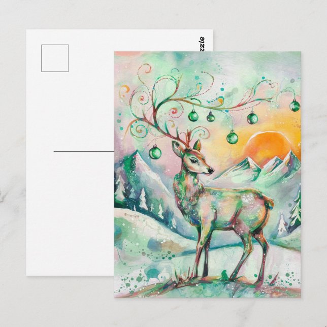 Carte Postale Cerf de Noël Festif (Devant / Derrière)
