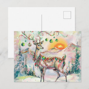Carte Postale Cerf de Noël festif
