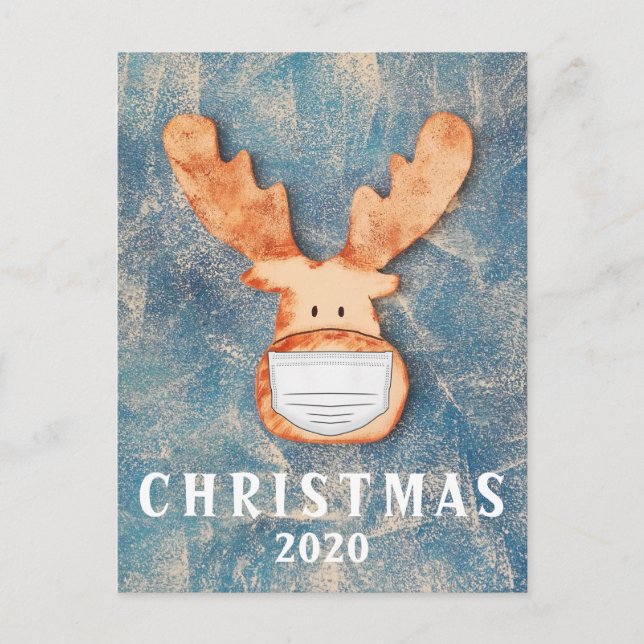 Carte Postale Cerf drôle avec masque facial Noël 2020 (Devant)