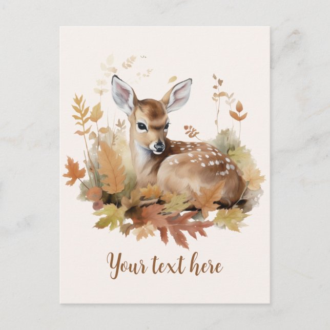 Carte Postale Cerf Faon Feuilles d'Automne  (Devant)