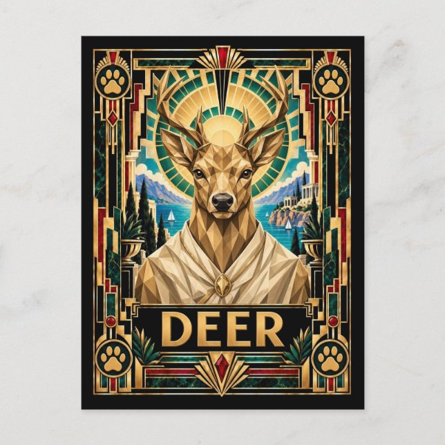 Carte Postale Cerf, faune Art déco (Devant)