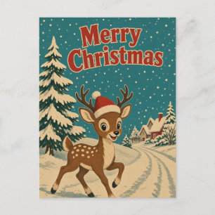 Carte Postale Cerf Lane Animale Noël d'Hiver